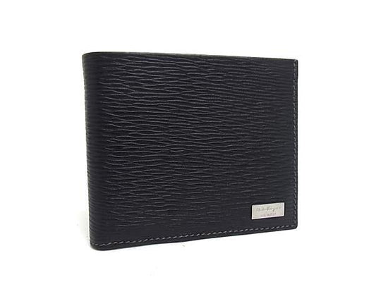 Salvatore Ferragamo フェラガモ 二つ折り財布 ペブルカーフ 二つ折り札入れ 66 7068 ブラック系 レザー メンズ 新品未使用展示品