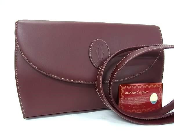 Cartier カルティエ クラッチバッグ マストライン ボルドー系 レザー レディース 2WAY ショルダーバッグ 美品