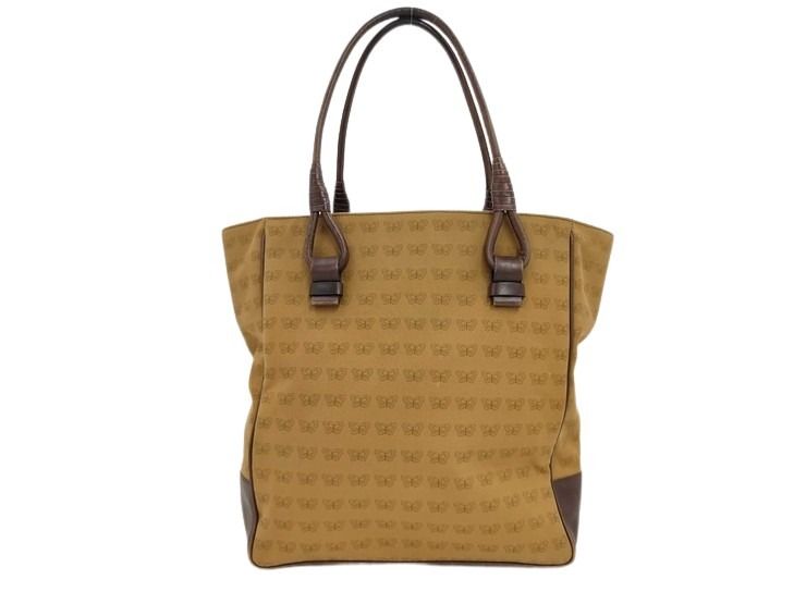 BOTTEGA VENETA ボッテガヴェネタ トートバッグ ブラウン系 キャンバス レザー レディース バタフライ柄