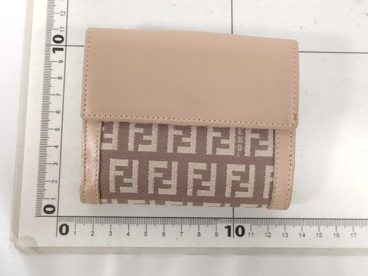 FENDI フェンディ 二つ折り財布 ズッキーノ 8M0188 ベージュ系 キャンバス レザー レディース ゴールド金具 美品