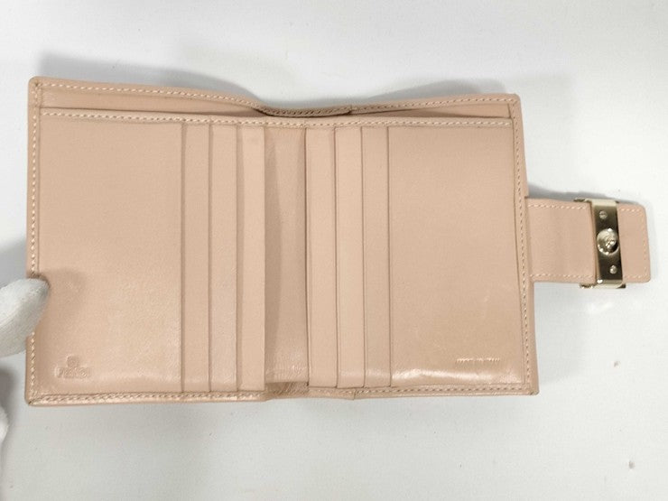 FENDI フェンディ 二つ折り財布 ズッキーノ 8M0188 ベージュ系 キャンバス レザー レディース ゴールド金具 美品
