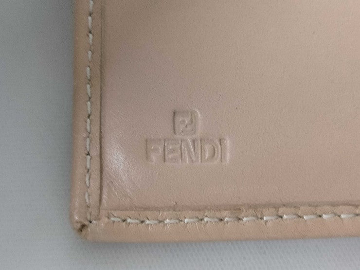 FENDI フェンディ 二つ折り財布 ズッキーノ 8M0188 ベージュ系 キャンバス レザー レディース ゴールド金具 美品