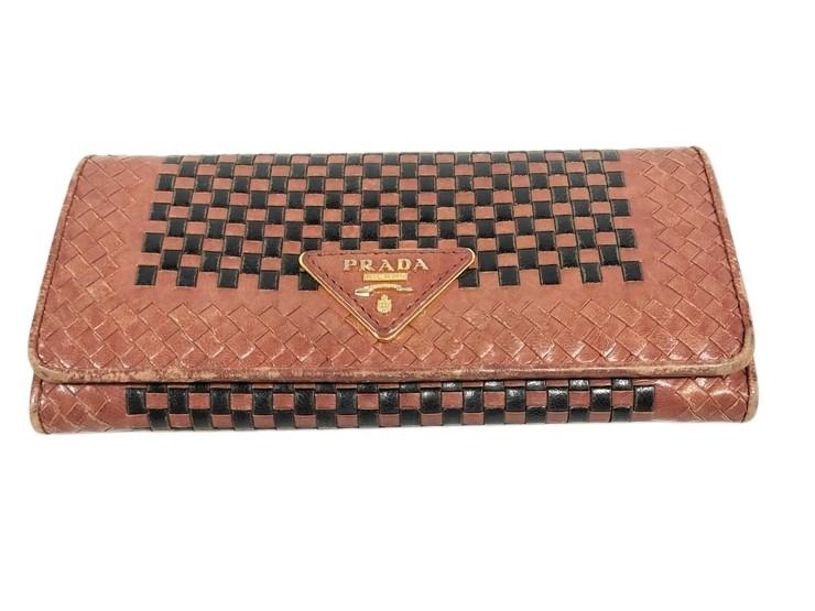 PRADA プラダ 長財布 マドラス ブラウン ブラック系 レザー ユニセックス 二つ折り トライアングルロゴ ゴールド金具