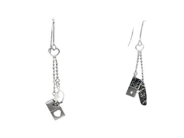 ChristianDior クリスチャンディオール ピアス シルバー メタル レディース ロゴ ダイス フック式 美品