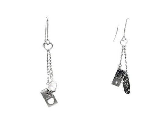 ChristianDior クリスチャンディオール ピアス シルバー メタル レディース ロゴ ダイス フック式 美品