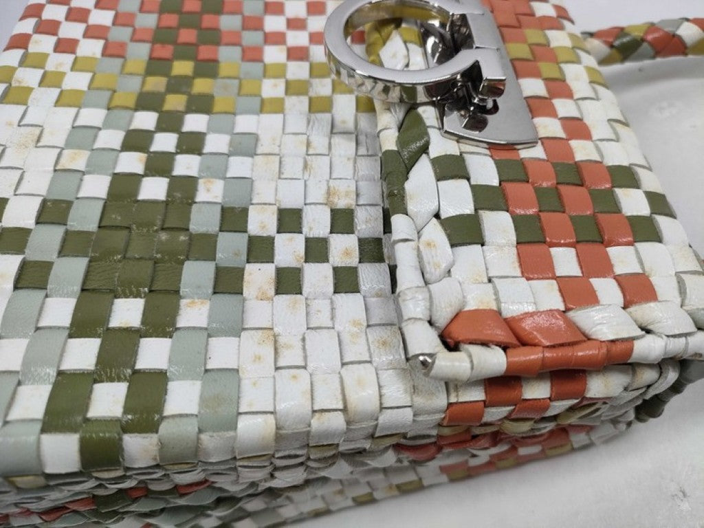 Salvatore Ferragamo フェラガモ ハンドバッグ ガンチーニ DO-217228 マルチカラー系 レザー レディース トップハンドル 編み込み シルバー金具 美品