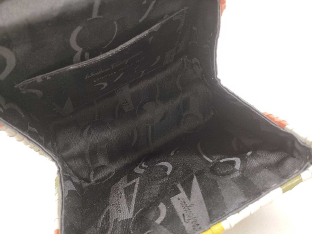 Salvatore Ferragamo フェラガモ ハンドバッグ ガンチーニ DO-217228 マルチカラー系 レザー レディース トップハンドル 編み込み シルバー金具 美品