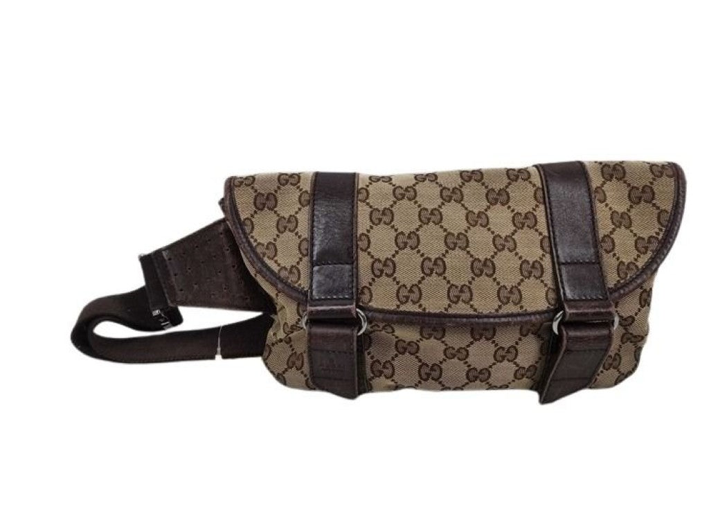 GUCCI グッチ ボディバッグ GGキャンバス 145851 ブラウン ベージュ系 キャンバス レザー ユニセックス ウエストバッグ 美品