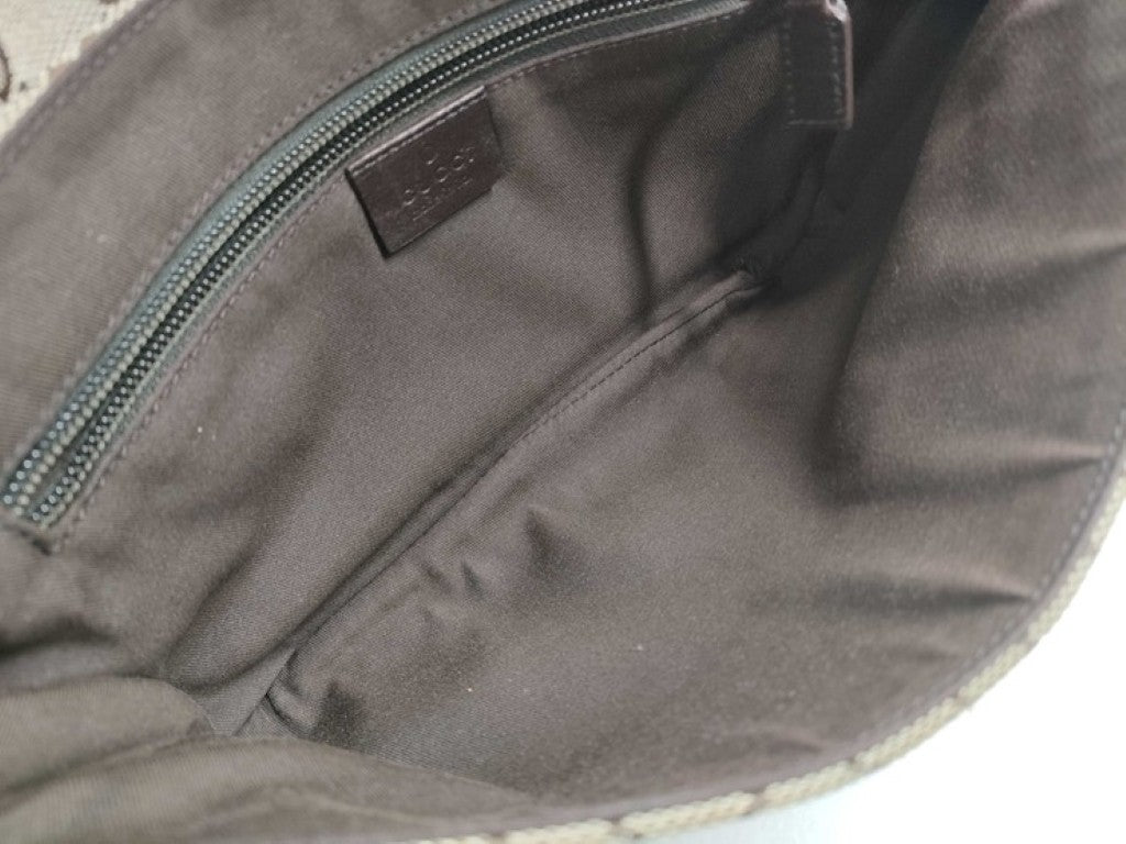 GUCCI グッチ ボディバッグ GGキャンバス 145851 ブラウン ベージュ系 キャンバス レザー ユニセックス ウエストバッグ 美品