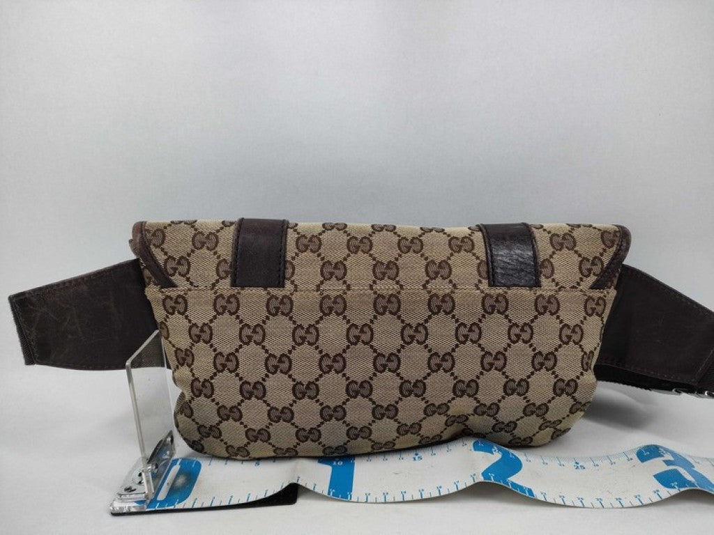 GUCCI グッチ ボディバッグ GGキャンバス 145851 ブラウン ベージュ系 キャンバス レザー ユニセックス ウエストバッグ 美品