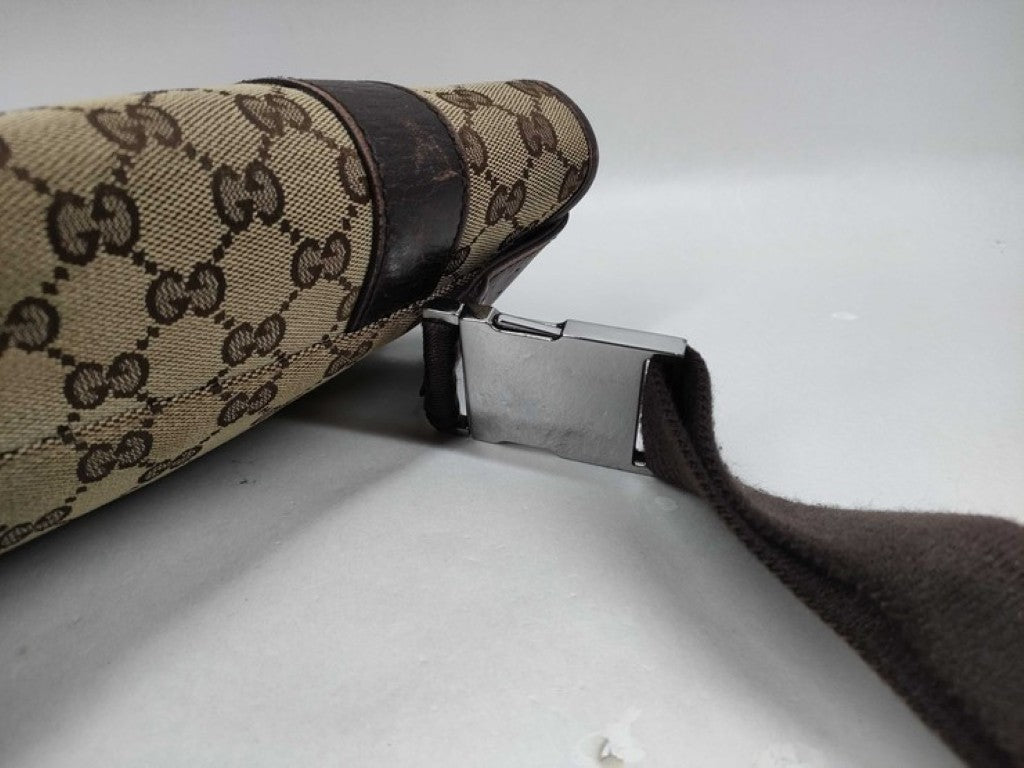GUCCI グッチ ボディバッグ GGキャンバス 145851 ブラウン ベージュ系 キャンバス レザー ユニセックス ウエストバッグ 美品
