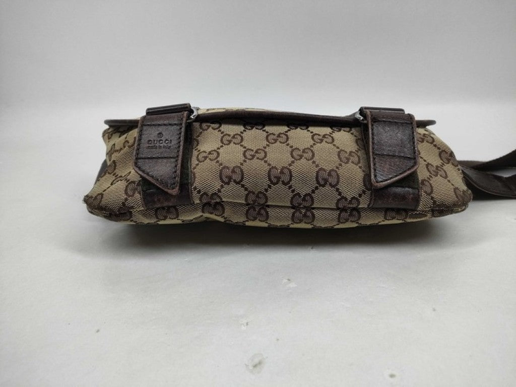 GUCCI グッチ ボディバッグ GGキャンバス 145851 ブラウン ベージュ系 キャンバス レザー ユニセックス ウエストバッグ 美品