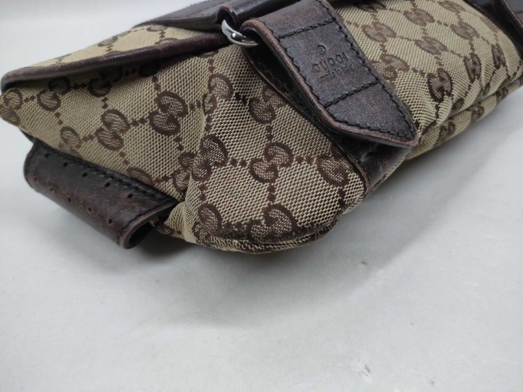 GUCCI グッチ ボディバッグ GGキャンバス 145851 ブラウン ベージュ系 キャンバス レザー ユニセックス ウエストバッグ 美品