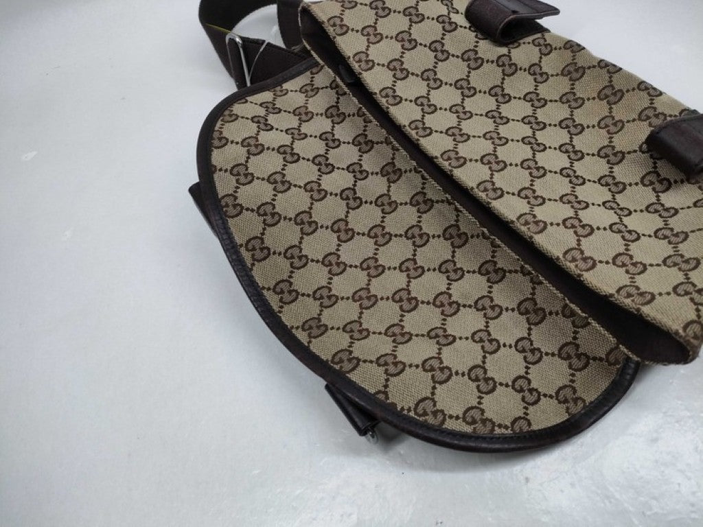 GUCCI グッチ ボディバッグ GGキャンバス 145851 ブラウン ベージュ系 キャンバス レザー ユニセックス ウエストバッグ 美品