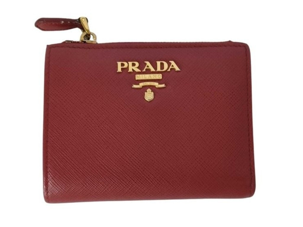 PRADA プラダ 二つ折り財布 1ML023 レッド系 サフィアーノレザー レディース ゴールド金具 美品