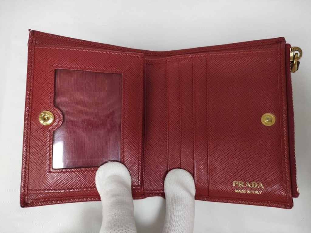 PRADA プラダ 二つ折り財布 1ML023 レッド系 サフィアーノレザー レディース ゴールド金具 美品