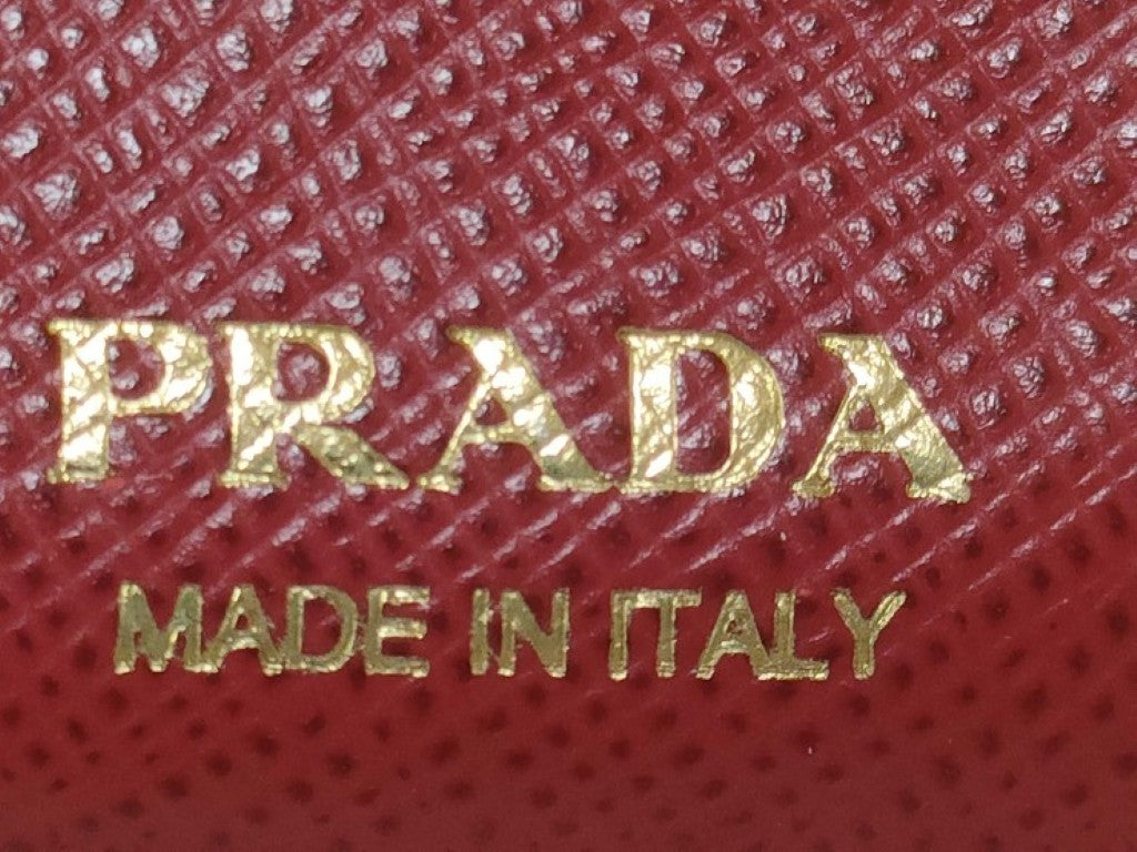 PRADA プラダ 二つ折り財布 1ML023 レッド系 サフィアーノレザー レディース ゴールド金具 美品