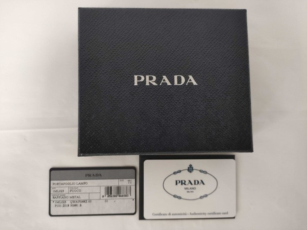 PRADA プラダ 二つ折り財布 1ML023 レッド系 サフィアーノレザー レディース ゴールド金具 美品