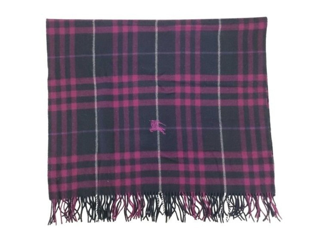 BURBERRY バーバリー マフラー パープル系 ウール100％ ユニセックス チェック 美品