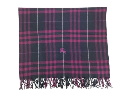 BURBERRY バーバリー マフラー パープル系 ウール100％ ユニセックス チェック 美品