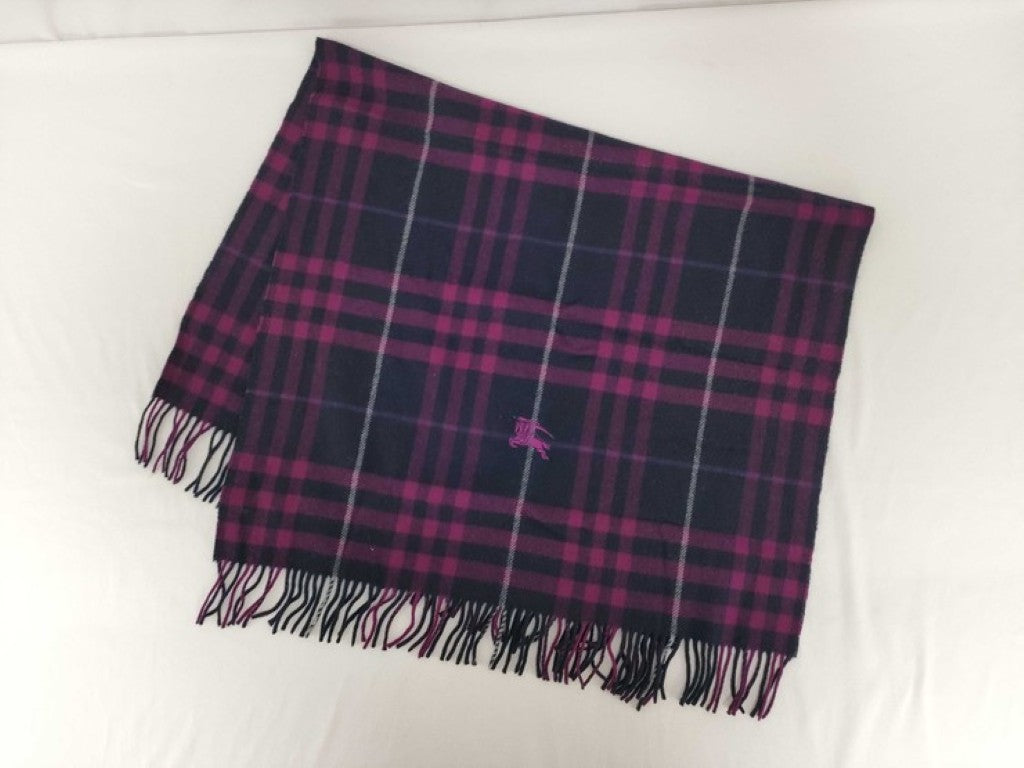 BURBERRY バーバリー マフラー パープル系 ウール100％ ユニセックス チェック 美品