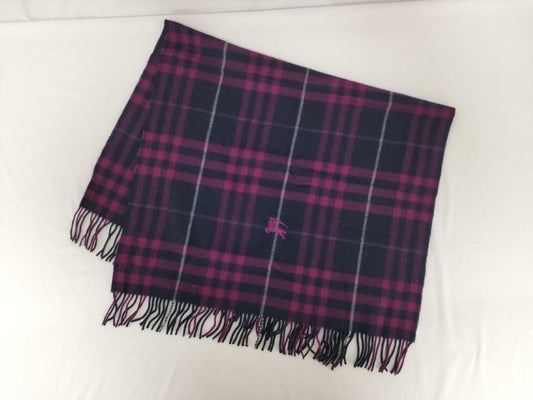 BURBERRY バーバリー マフラー パープル系 ウール100％ ユニセックス チェック 美品
