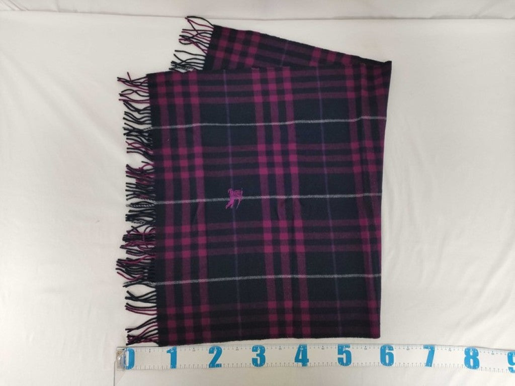 BURBERRY バーバリー マフラー パープル系 ウール100％ ユニセックス チェック 美品