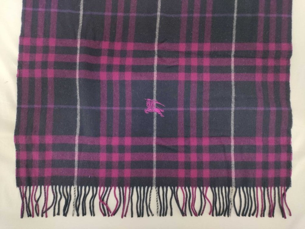 BURBERRY バーバリー マフラー パープル系 ウール100％ ユニセックス チェック 美品