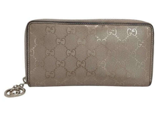 GUCCI グッチ 長財布 GGインプリメ 212110 ゴールド系 PVC レザー ユニセックス ラウンドファスナー 美品