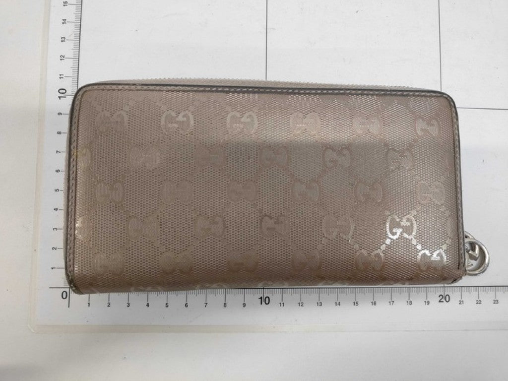 GUCCI グッチ 長財布 GGインプリメ 212110 ゴールド系 PVC レザー ユニセックス ラウンドファスナー 美品