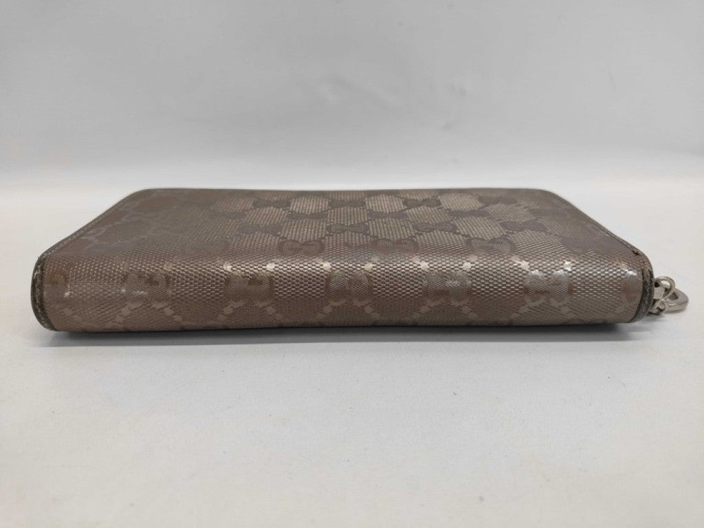 GUCCI グッチ 長財布 GGインプリメ 212110 ゴールド系 PVC レザー ユニセックス ラウンドファスナー 美品