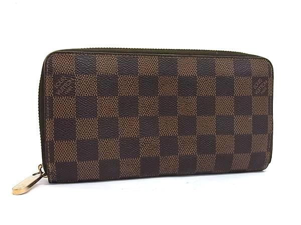 LOUIS VUITTON ルイヴィトン 長財布 ジッピーウォレット N60015 エベヌ(ブラウン)系 ダミエ ユニセックス ラウンドファスナー ゴールド金具 美品