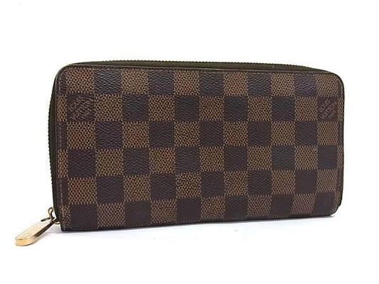 LOUIS VUITTON ルイヴィトン 長財布 ジッピーウォレット N60015 エベヌ(ブラウン)系 ダミエ ユニセックス ラウンドファスナー ゴールド金具 美品
