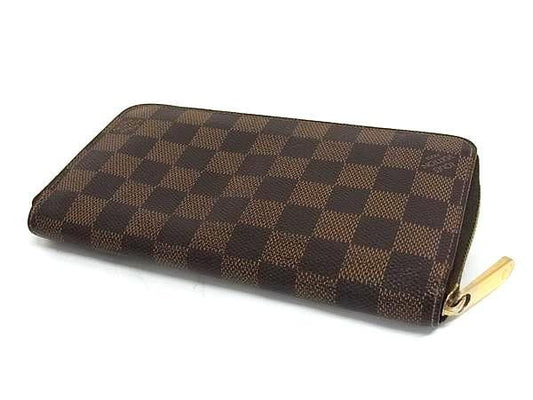 LOUIS VUITTON ルイヴィトン 長財布 ジッピーウォレット N60015 エベヌ(ブラウン)系 ダミエ ユニセックス ラウンドファスナー ゴールド金具 美品