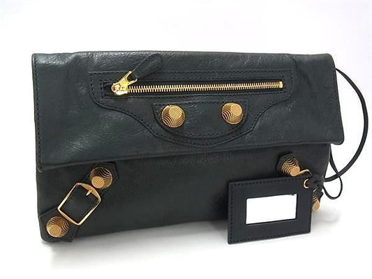 BALENCIAGA バレンシアガ クラッチバッグ ジャイアント エンベロープ 186182 グレー系 レザー ユニセックス セカンドバッグ ゴールド金具 美品