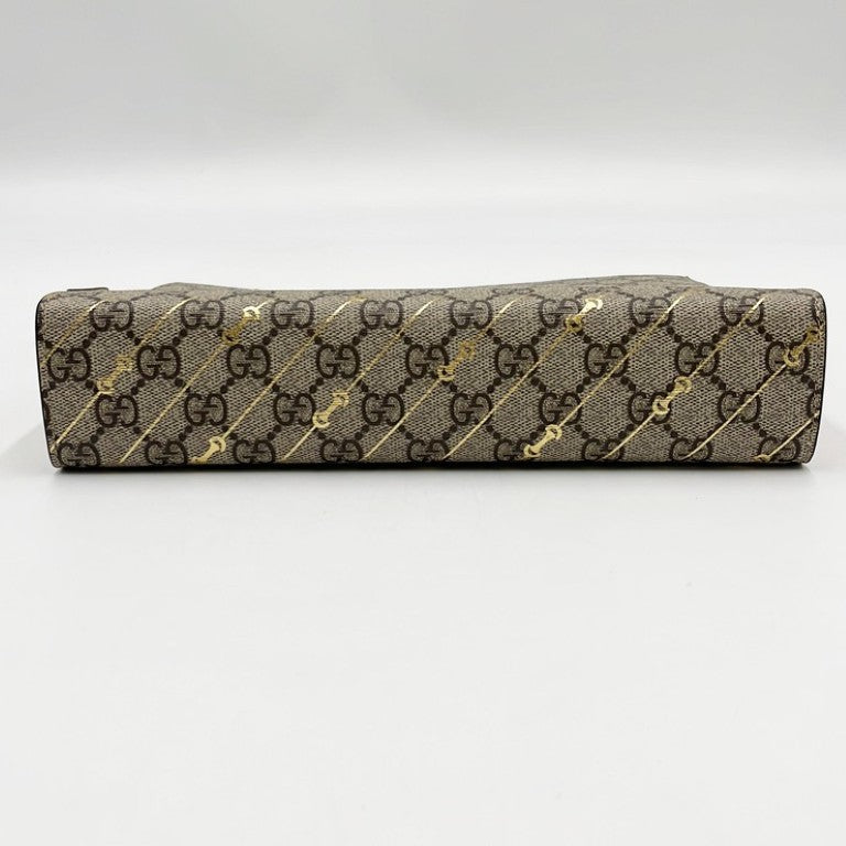 GUCCI グッチ クラッチバッグ GGスプリーム 774345 ゴールド×ベージュ系 PVC×レザー ユニセックス ゴールド金具 超美品