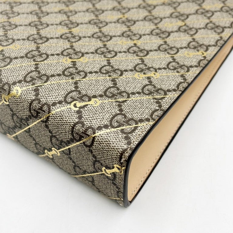GUCCI グッチ クラッチバッグ GGスプリーム 774345 ゴールド×ベージュ系 PVC×レザー ユニセックス ゴールド金具 超美品