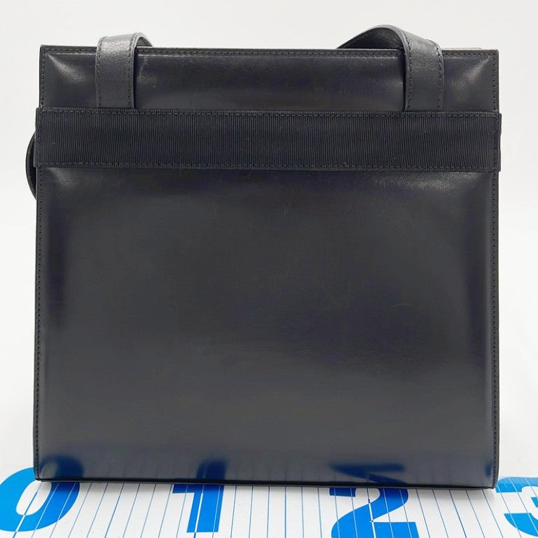 Salvatore Ferragamo フェラガモ ショルダーバッグ ヴァラリボン BL-216 676 ブラック系 レザー レディース ゴールド金具 美品