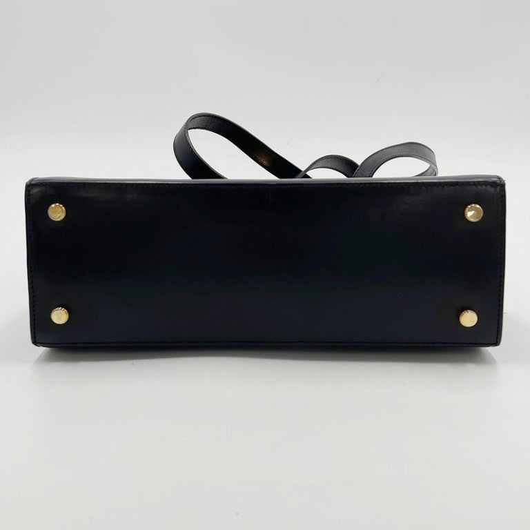 Salvatore Ferragamo フェラガモ ショルダーバッグ ヴァラリボン BL-216 676 ブラック系 レザー レディース ゴールド金具 美品