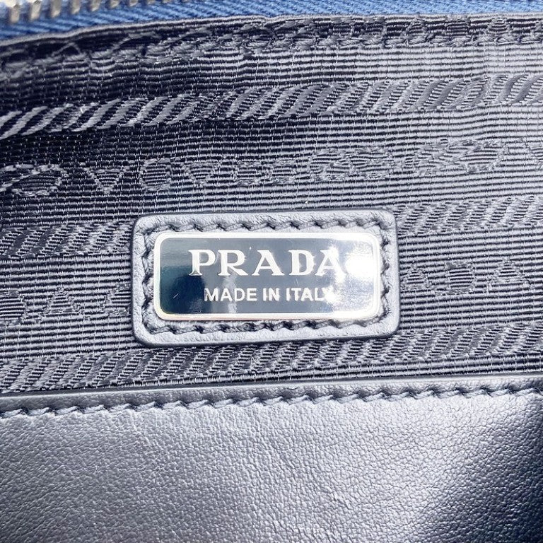 PRADA プラダ ショルダーバッグ トライアングルロゴ 2VH155 ブルー系 レザー ユニセックス 白タグ シルバー金具 美品