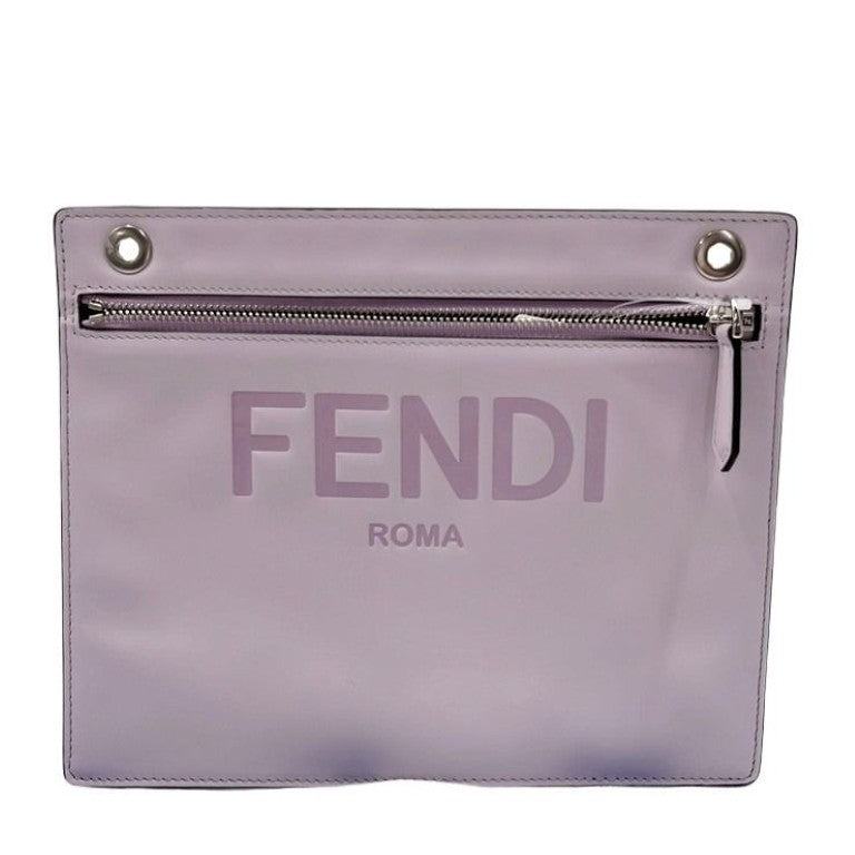FENDI フェンディ クラッチバッグ ズッカ 7AR985 グレー系 パープル系 レザー ユニセックス シルバー金具 超美品
