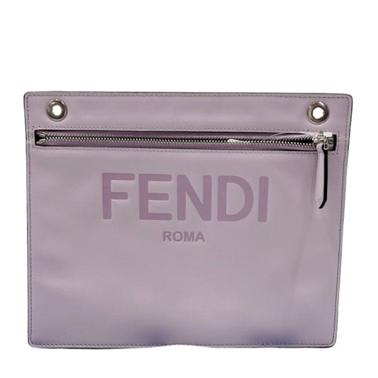 FENDI フェンディ クラッチバッグ ズッカ 7AR985 グレー系 パープル系 レザー ユニセックス シルバー金具 超美品