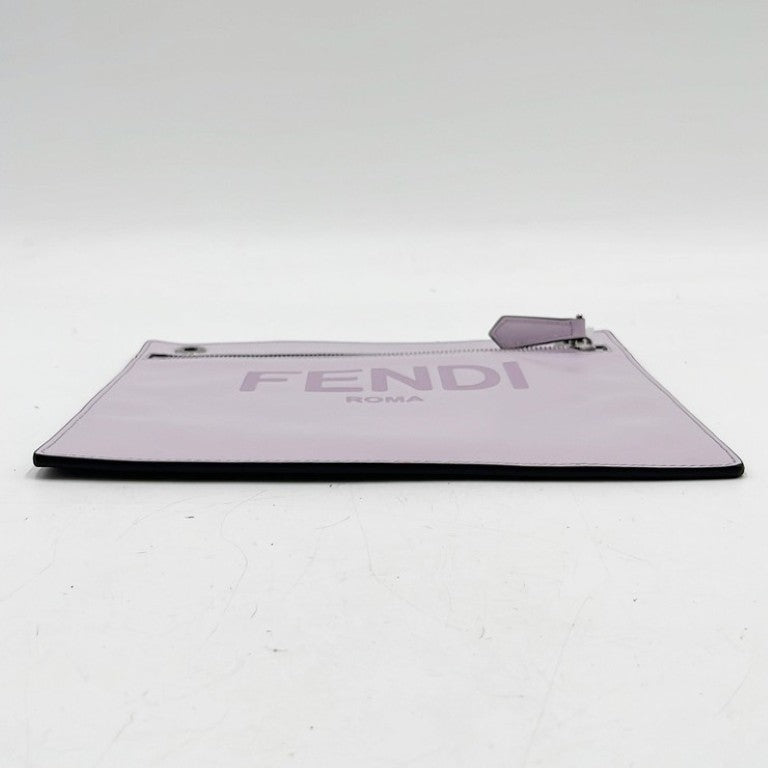 FENDI フェンディ クラッチバッグ ズッカ 7AR985 グレー系 パープル系 レザー ユニセックス シルバー金具 超美品