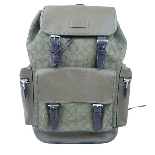 COACH コーチ リュックサック シグネチャー CE523 カーキ系 キャンバス×レザー ユニセックス バックパック 巾着 美品