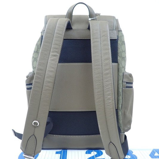 COACH コーチ リュックサック シグネチャー CE523 カーキ系 キャンバス×レザー ユニセックス バックパック 巾着 美品