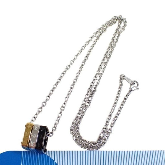 LOUIS VUITTON ルイヴィトン ネックレス ペンダントモノグラムボールド M00675 シルバーXゴールドXブラック系 メタル ユニセックス 美品