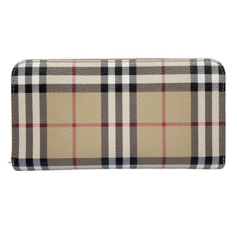 BURBERRY バーバリー 長財布 ノバチェック 8070598 ベージュ系 ブラウン PVC レザー ユニセックス ラウンドファスナー ゴールド金具 美品