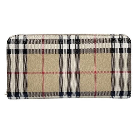 BURBERRY バーバリー 長財布 ノバチェック 8070598 ベージュ系 ブラウン PVC レザー ユニセックス ラウンドファスナー ゴールド金具 美品