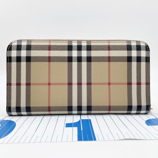 BURBERRY バーバリー 長財布 ノバチェック 8070598 ベージュ系 ブラウン PVC レザー ユニセックス ラウンドファスナー ゴールド金具 美品
