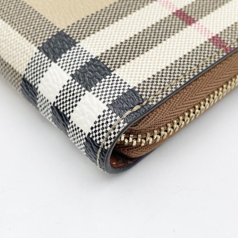 BURBERRY バーバリー 長財布 ノバチェック 8070598 ベージュ系 ブラウン PVC レザー ユニセックス ラウンドファスナー ゴールド金具 美品